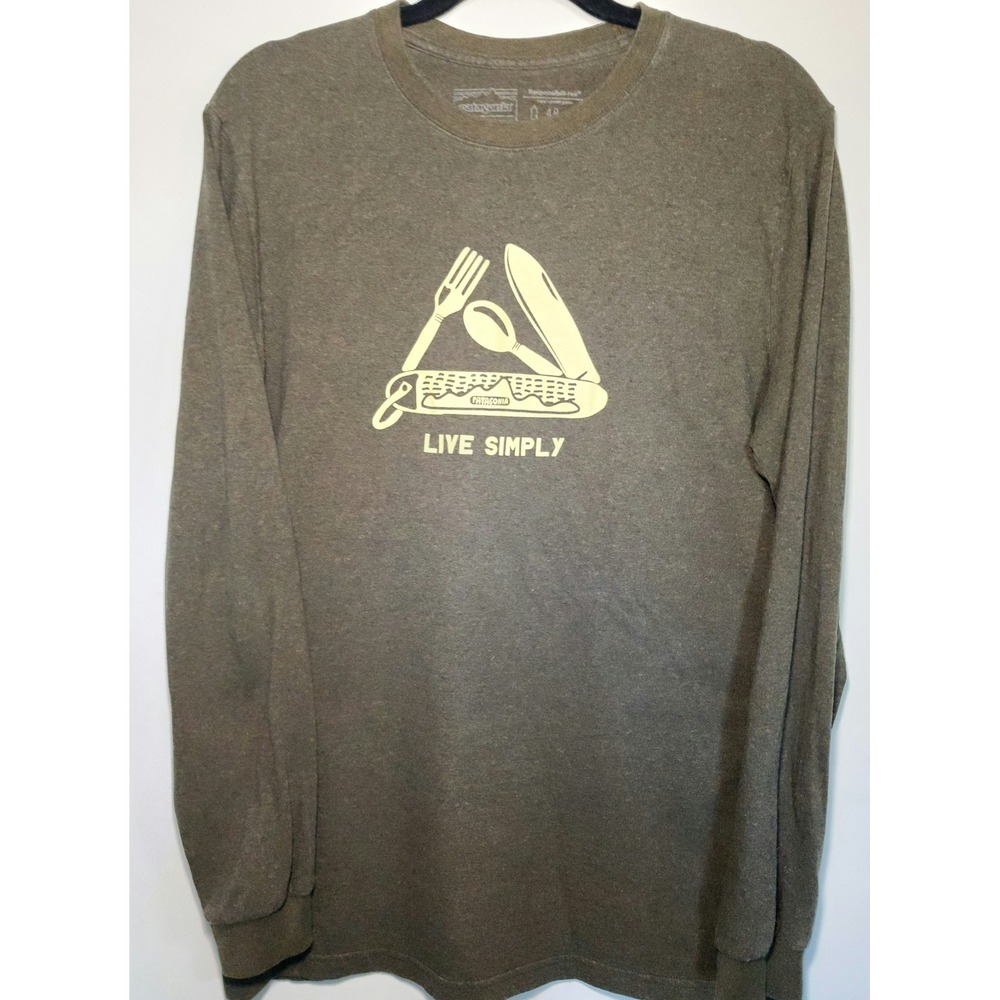 Patagonia Men Live Simply Pocket Knife ResponsibiliTee Long Sleeve Shirt Green M